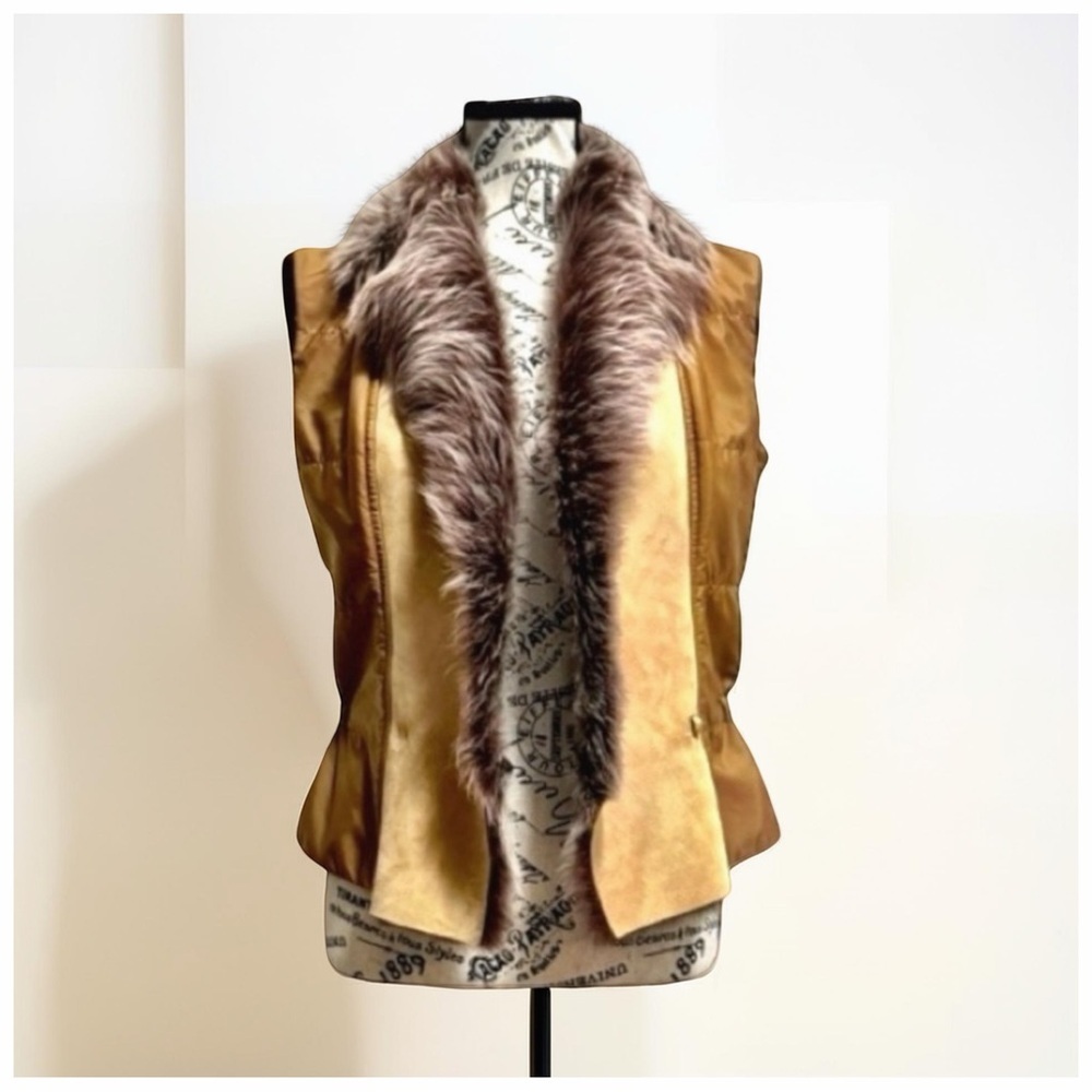 Ermanno Scervino Leather Faux Fur Trim Vest | Size 8 | Designer Luxury | Italy